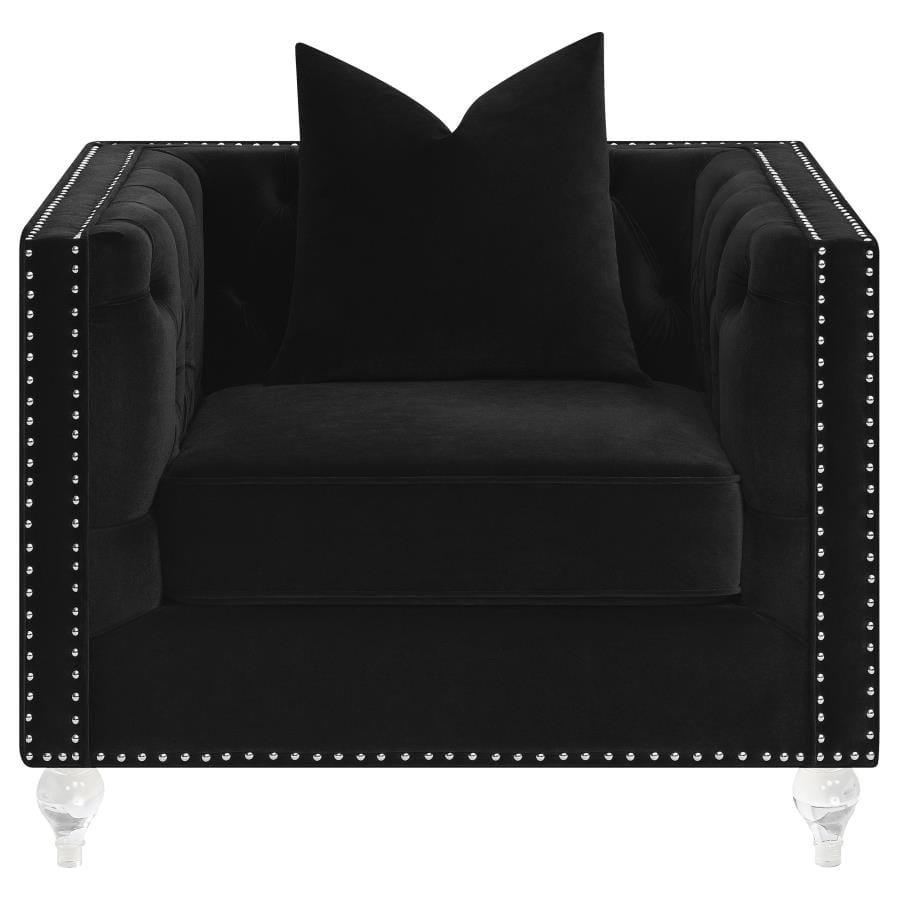 Living Room Chairs Dothan Velvet Tufted Chair in Black at iStyle